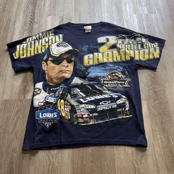 Jimmie Johnson Shirt Men Black 2007 Nextel Cup 2 Time Champion 2 Sided AOP Large